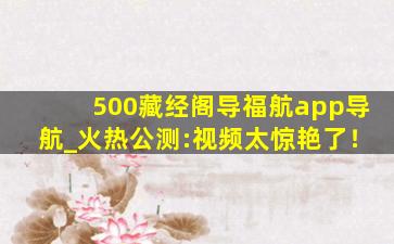 500藏经阁导福航app导航_火热公测:视频太惊艳了！