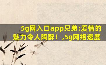 5g网入口app兄弟:爱情的魅力令人陶醉！,5g网络速度