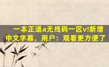 一本正道a无线码一区v!新增中文字幕，用户：观看更方便了