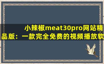 小辣椒meat30pro网站精品版：一款完全免费的视频播放软件