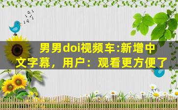 男男doi视频车:新增中文字幕，用户：观看更方便了
